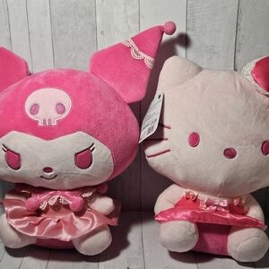 Hello Kitty And Kuromi Pink Monochrome Plush Stuffed Animals